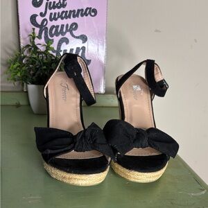 Black Bow Espadrille Wedge Sandals